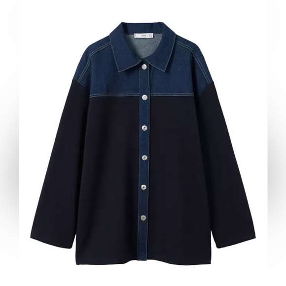 Mango Combined contrast denim overshirt size M - Picture 6 of 11